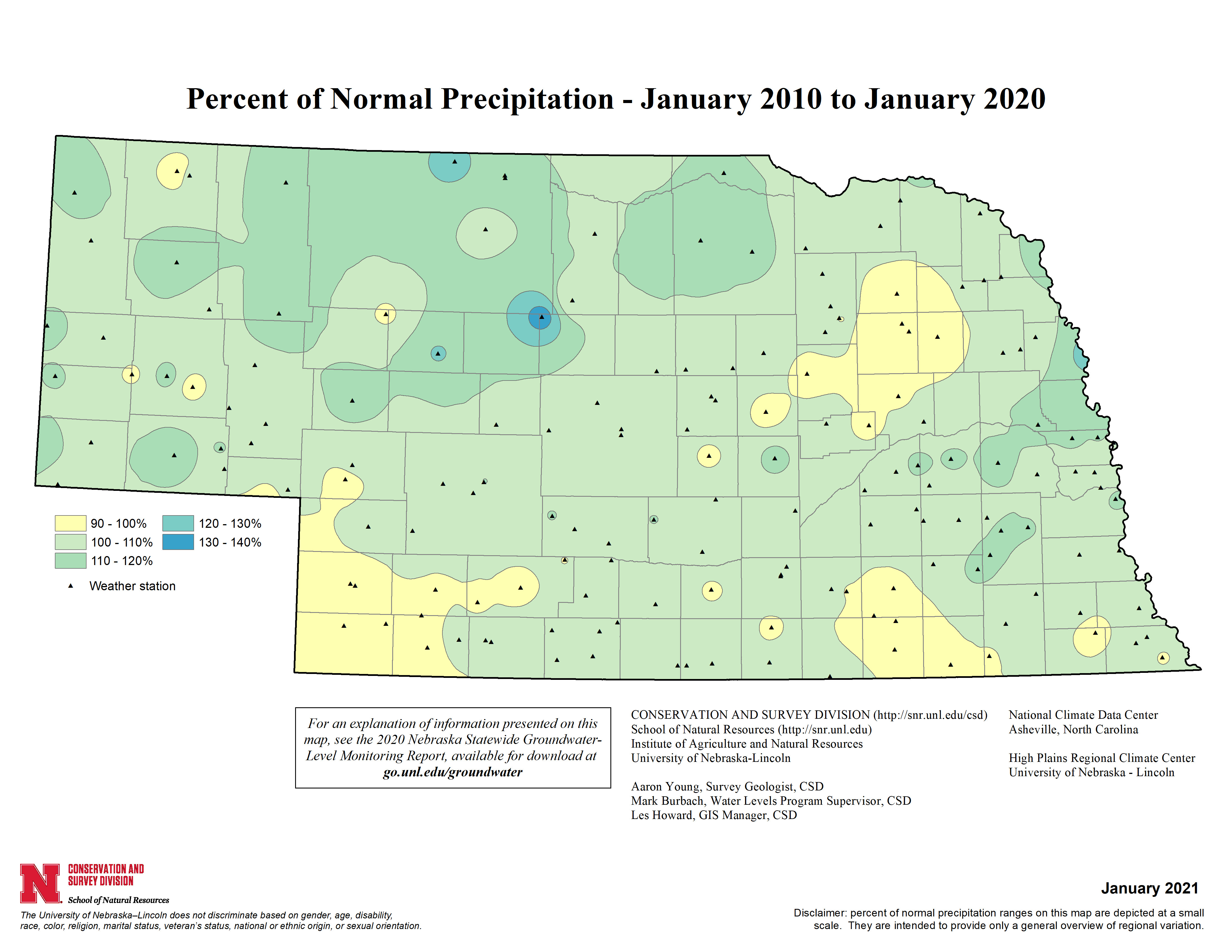 Percent of Normal Precipitation, January 2010 - January 2020