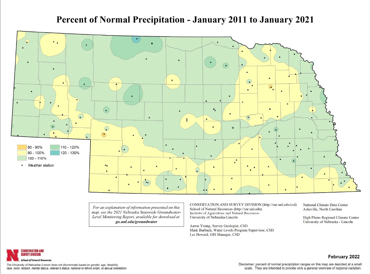 Percent of Normal Precipitation, January 2011 - January 2021