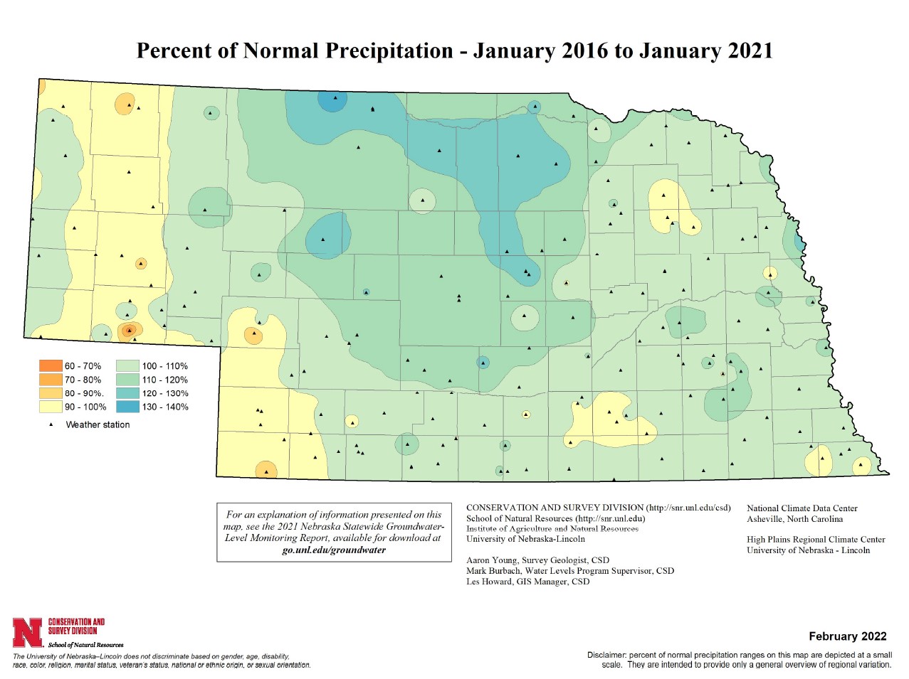 Percent of Normal Precipitation, January 2016 - January 2021