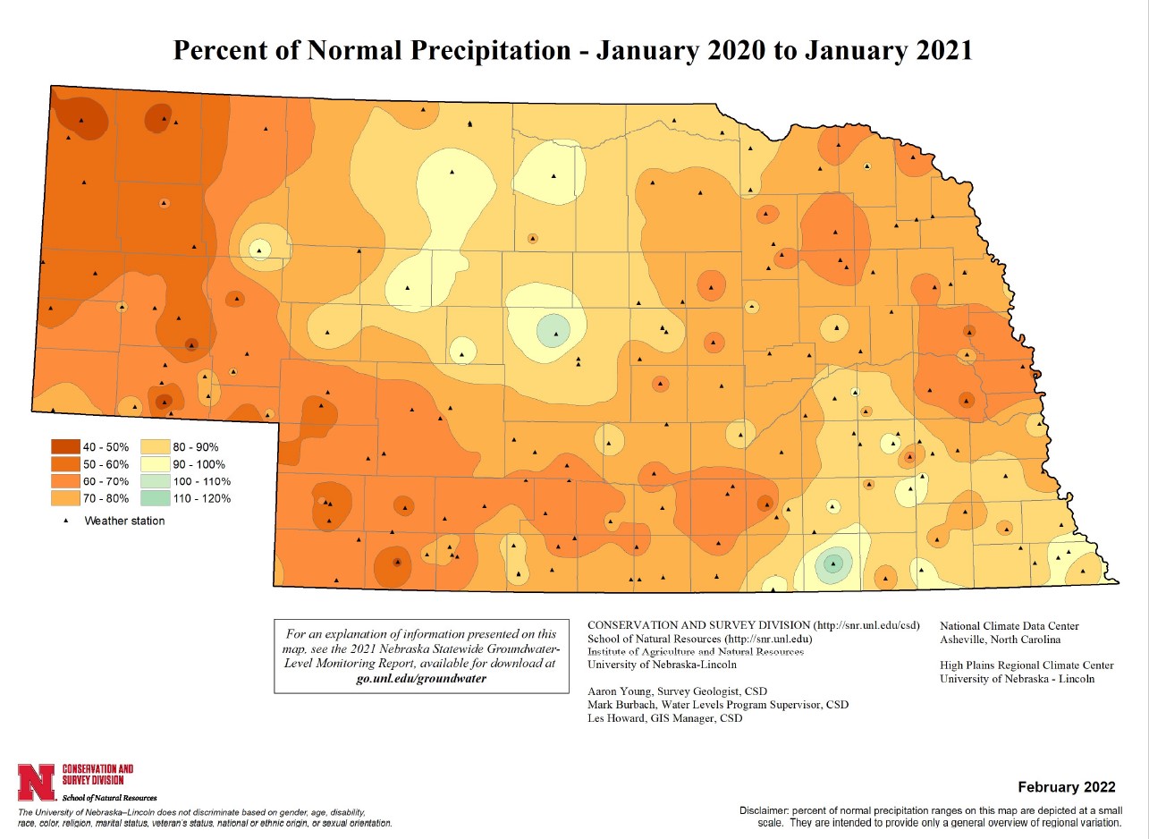 Percent of Normal Precipitation, January 2020 - January 2021