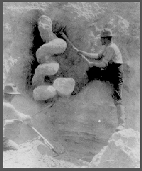 Harris and Marsland work on the "Daemonelix" in the bluffs near Cook's Ranch.