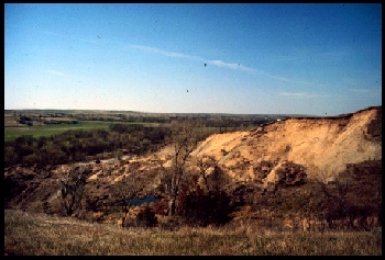 Slide Area Sign, East of Lynch, Nebraska, Highway 12, Boyd County. The next photograph is a close-up of the landslide in the yellow rectangle