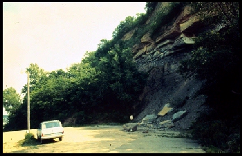 Rock Fall at Ponca State Park, Nebraska. The boat ramp to the Missouri River is on the left.