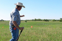 Ben Beckman, senior Grasslands Ecology and Management major, is in charge of vegetation sampling in the areas where prairie chickens have been found with their broods. He documents each site with multiple photos.
