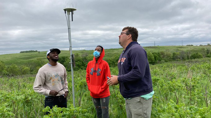 Twitter: Franz and CALMIT summer interns colocated Arable sensor at Nine Mile Prairie