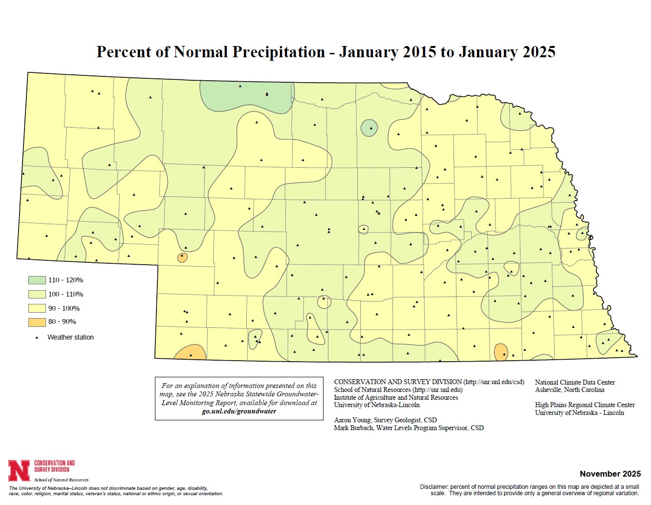 Percent of Normal Precipitation, January 2015 - January 2025