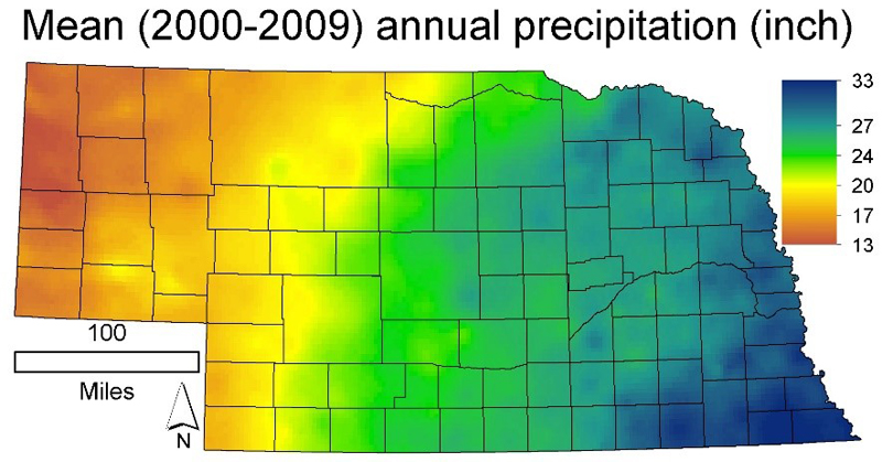 Mean Annual Precipitation (inch) 2000-2009