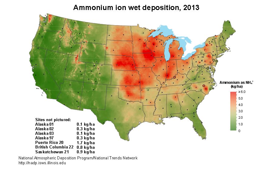 Ammonium ion wet deposition