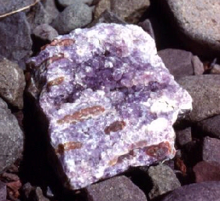 Amethyst in Beach Gravels, Scots Bay, Nova Scotia. Image courtesy of Brian Isfeld. 