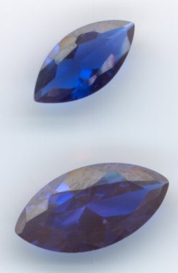 Blue glass, a common sapphire substitute.