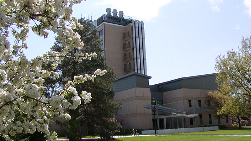 Hardin Hall with Spring Flowers