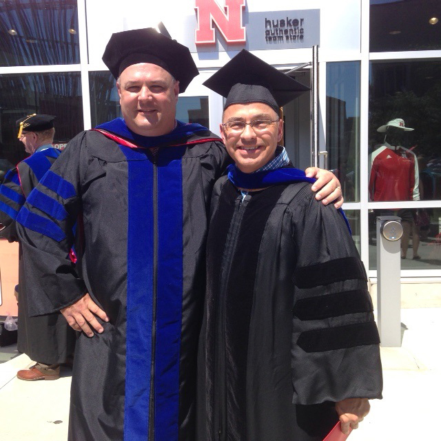 Mark Svoboda and Michael Hayes following the graduation ceremony for Dr. Svoboda's Ph.D. degree in August 2016.