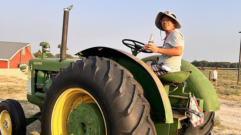 Sun on tractor