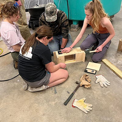 Students constructing squirrel houses