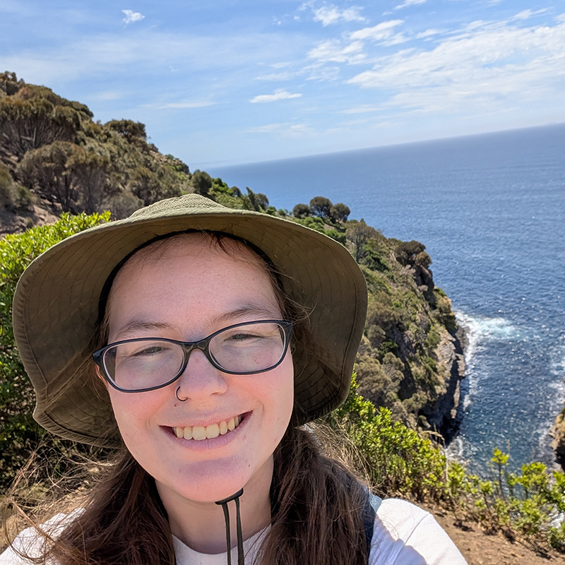 Caitlin Maiefski captures a selfie at Maria Island.